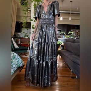 Somerset maxi dress by Anthropology in metalic silver XS